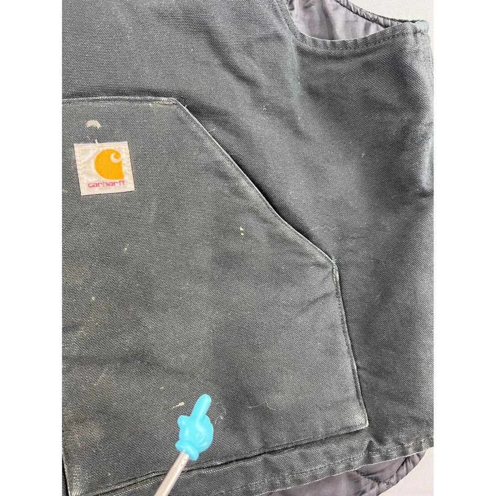 Carhartt V01 Duck Vest Mens 2XL Regular Black Quilt Lined Workwear Graphic Good